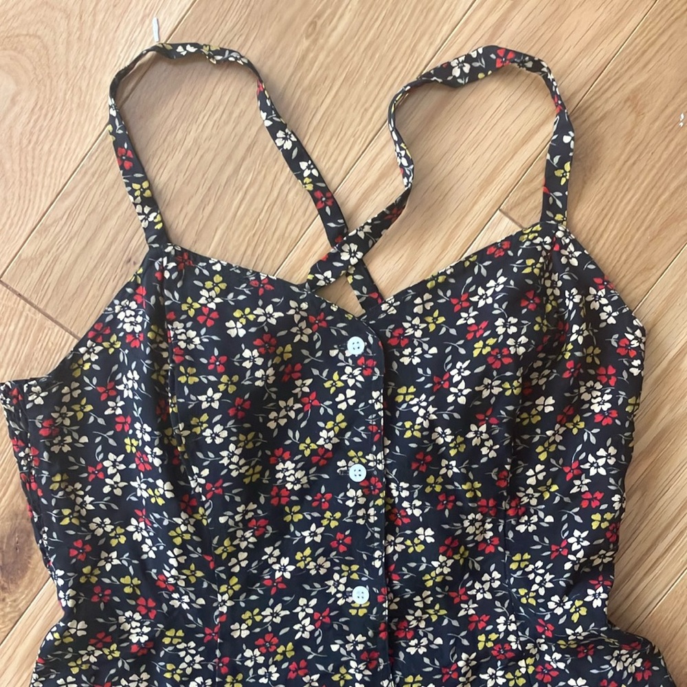 J. Crew Black button down sun Dress with Floral Pattern sz 2 - Picture 3 of 6